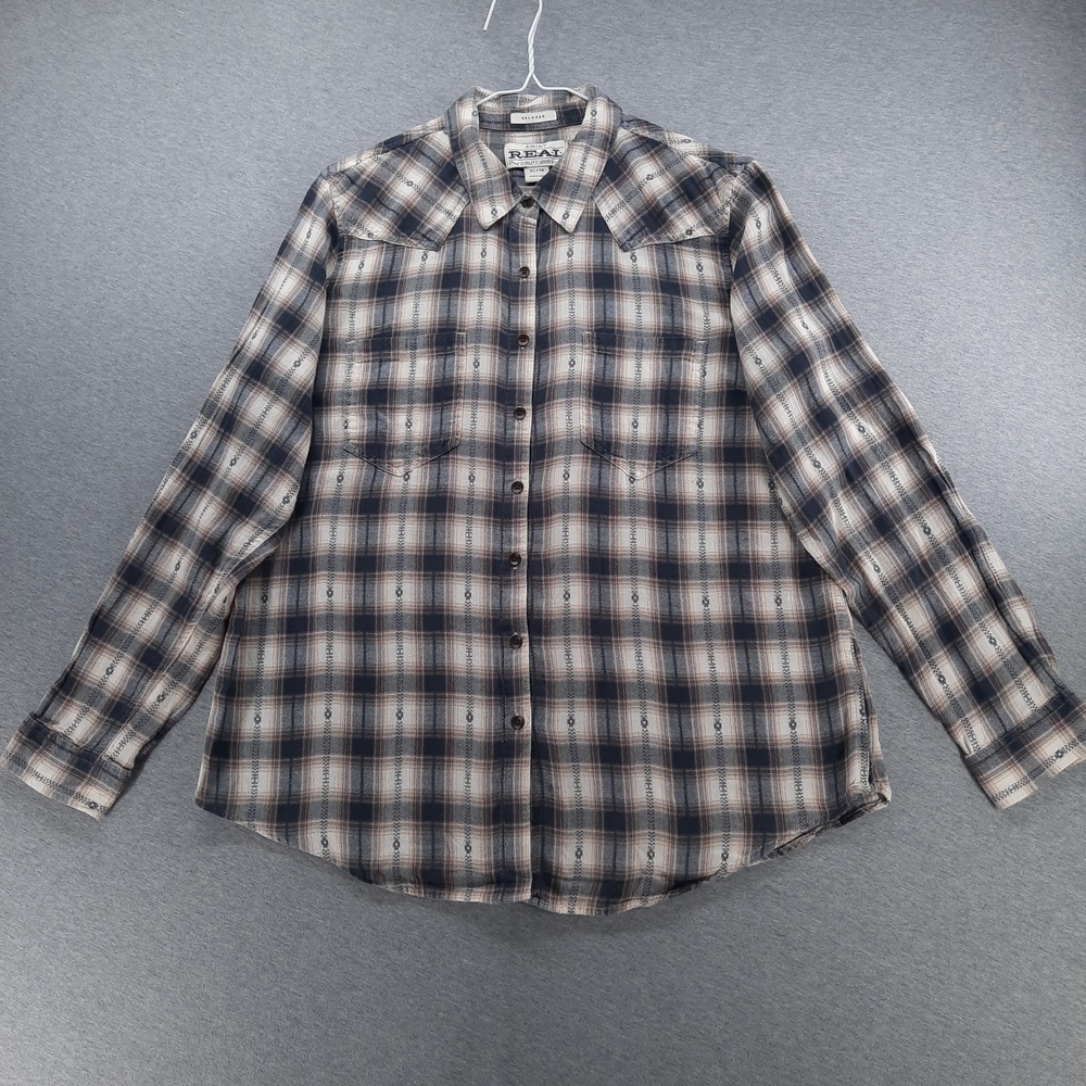 Ariat Shirt Mens XL Black Beige Plaid Flannel Relaxed Fit Long Sleeve Button Up